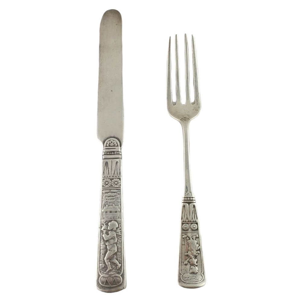 Gorham 1880 Piper Sterling Silver Youth Fork and Knife Set #7277